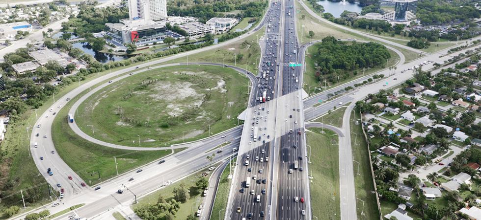 Aerial view of a multi-lane highway